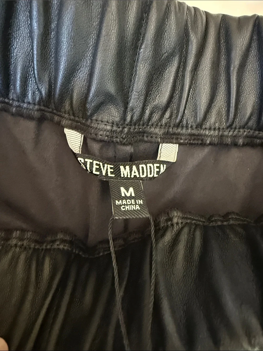 Steve Madden Black Faux-Leather High-Waist Elastic Shorts